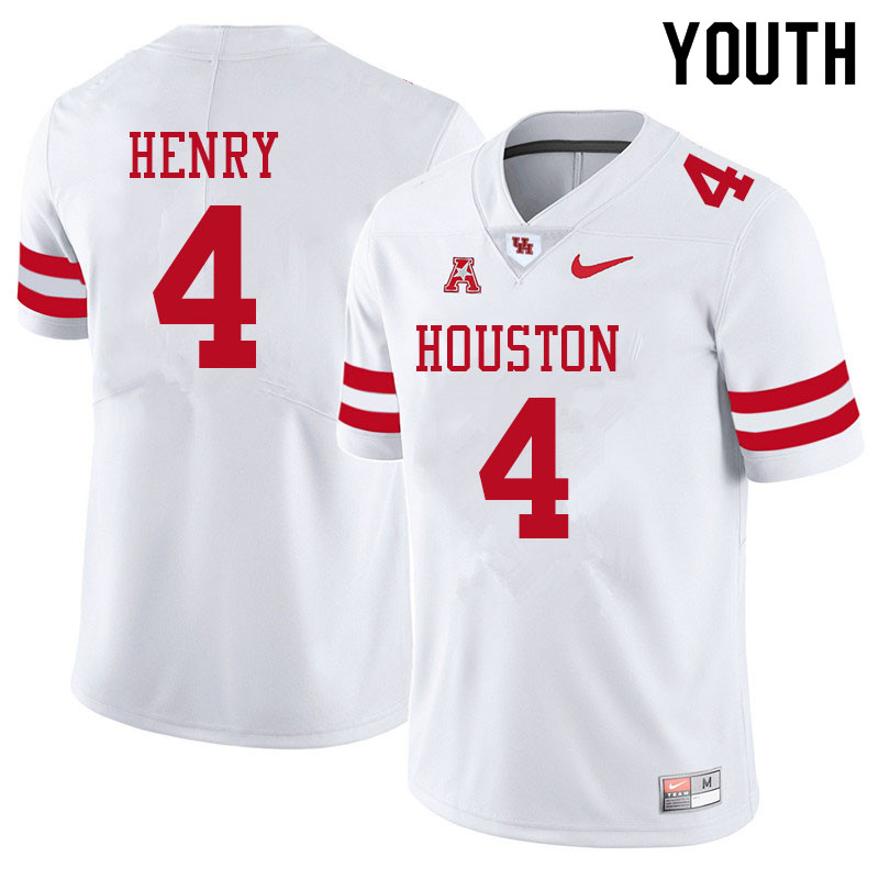 Youth #4 Ta'Zhawn Henry Houston Cougars College Football Jerseys Sale-White - Click Image to Close
